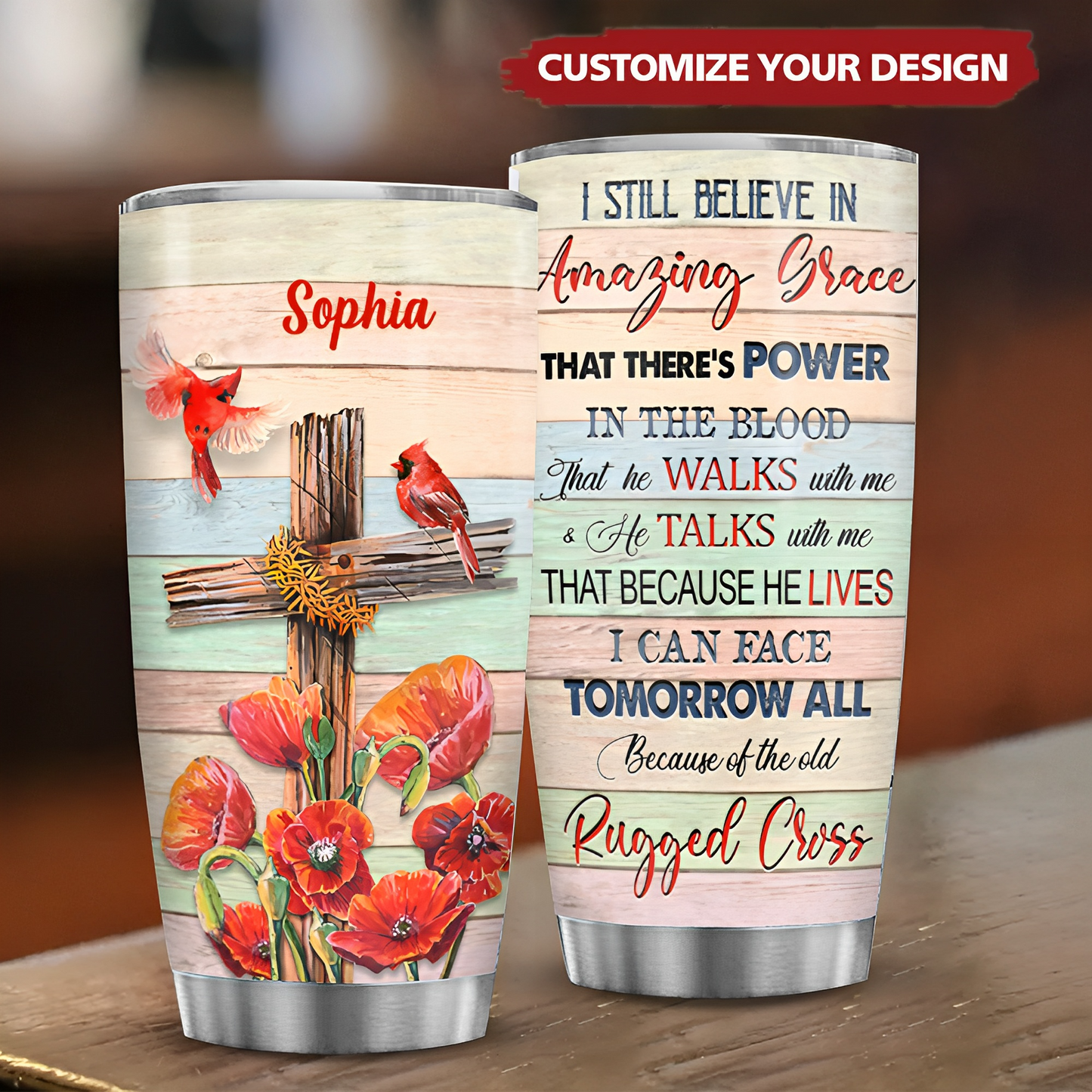 Cross And Cardinal Amazing Grace Personalized Tumbler